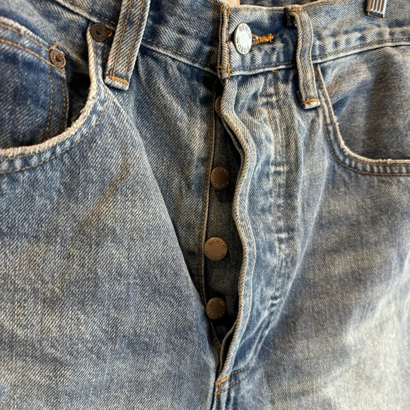 DENIM FORUM Sz 30 The Joni Mid Thigh Button Fly Picture this Blue Shorts NEW - Picture 3 of 14